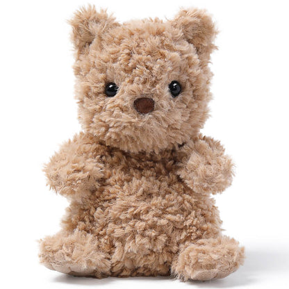 Lazy Mini Comfort Bear 6" plush in tan, sitting upright with black eyes and brown nose
