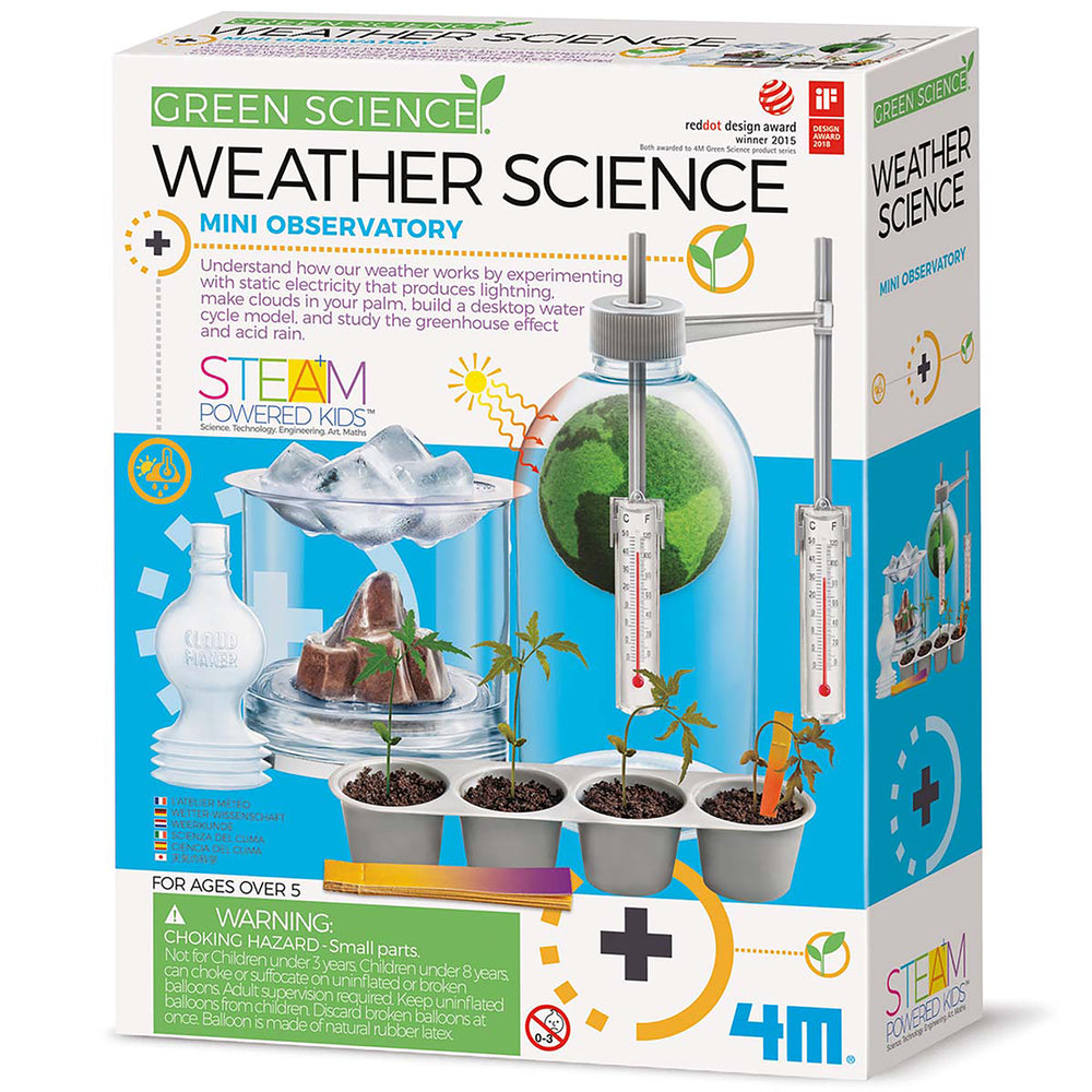 Green Science Weather Science Mini Observatory STEM kit with greenhouse dome, thermometers, and plant pots