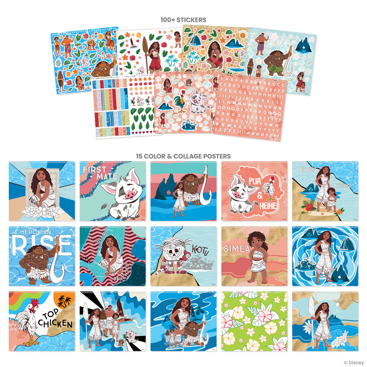 Disney Moana 2 Sticker & Collage Activity Set with 100+ stickers and 15 coloring posters