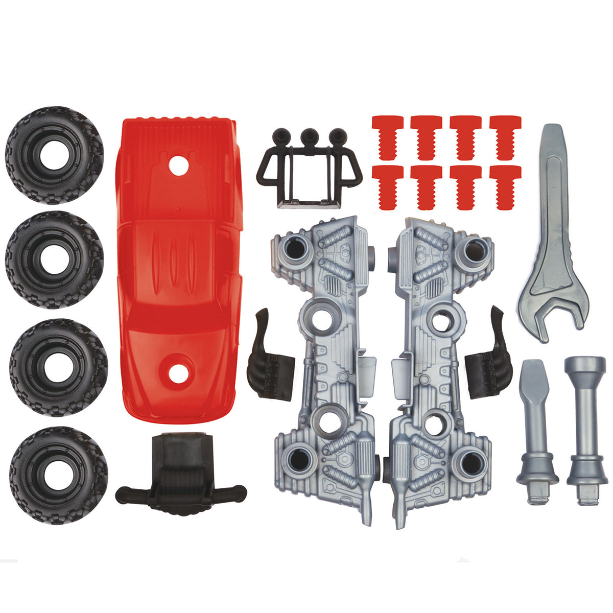 Tool Tech: Take Apart - Truck & Power Drill set with red truck body, power drill with bits, wrench, and fasteners