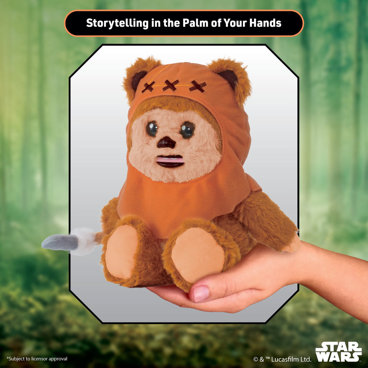 Star Wars Wicket Palm Puppetronic interactive Ewok puppet held in palm of hand, brown and orange colors