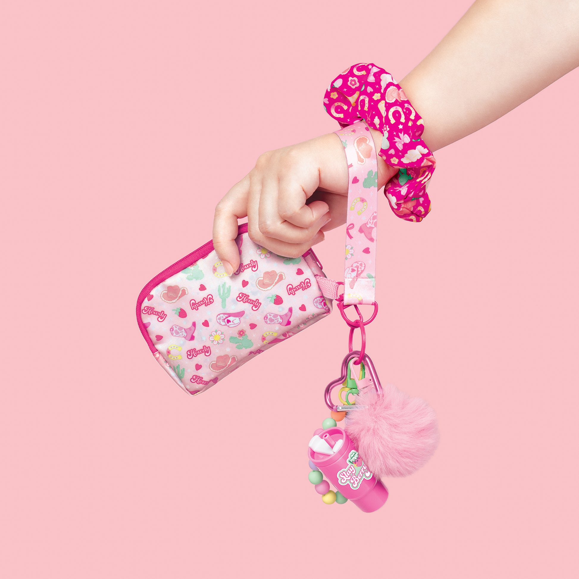 Glimmer & Glow All My Faves Wristlet pink accessory set with scrunchie, bracelet, and charm