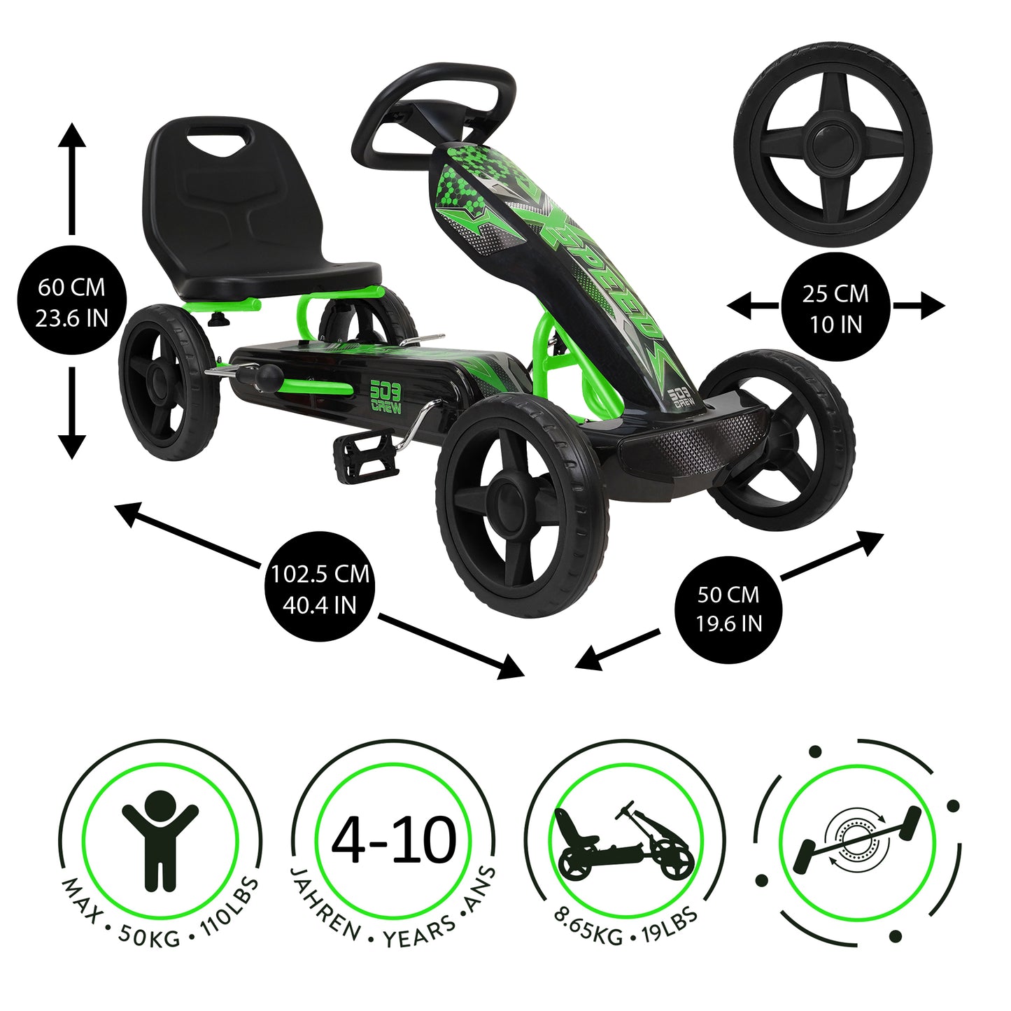 Xspeed - Pedal Go-Kart - Green - Eco-Friendly Outdoor Adventure