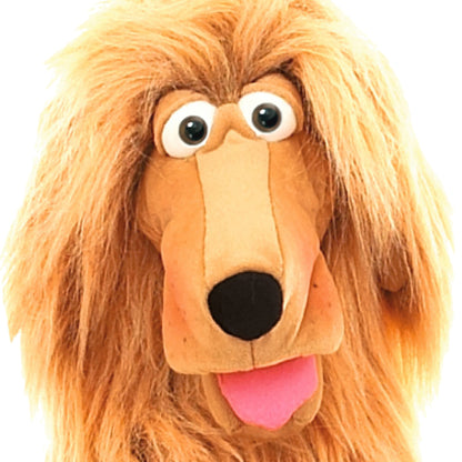 Living Puppets Honey Pup hand puppet with long golden-orange hair, orange face, and pink tongue