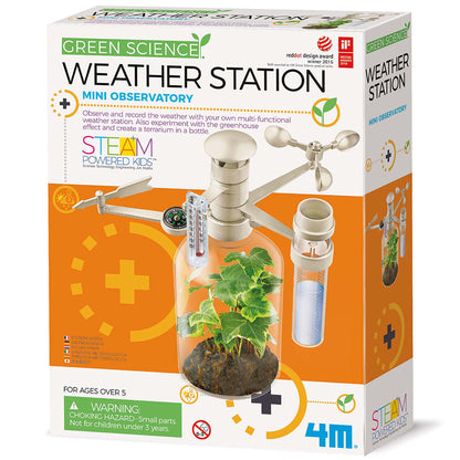 Green Science Weather Station Mini Observatory STEM kit with weather instruments and terrarium bottle