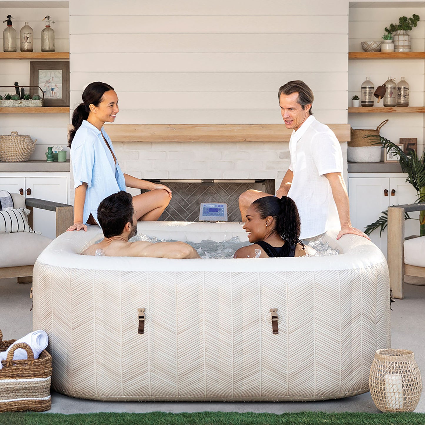 Intex PureSpa Chevron Deluxe 4-Person 69" Square Inflatable Hot Tub with Jets