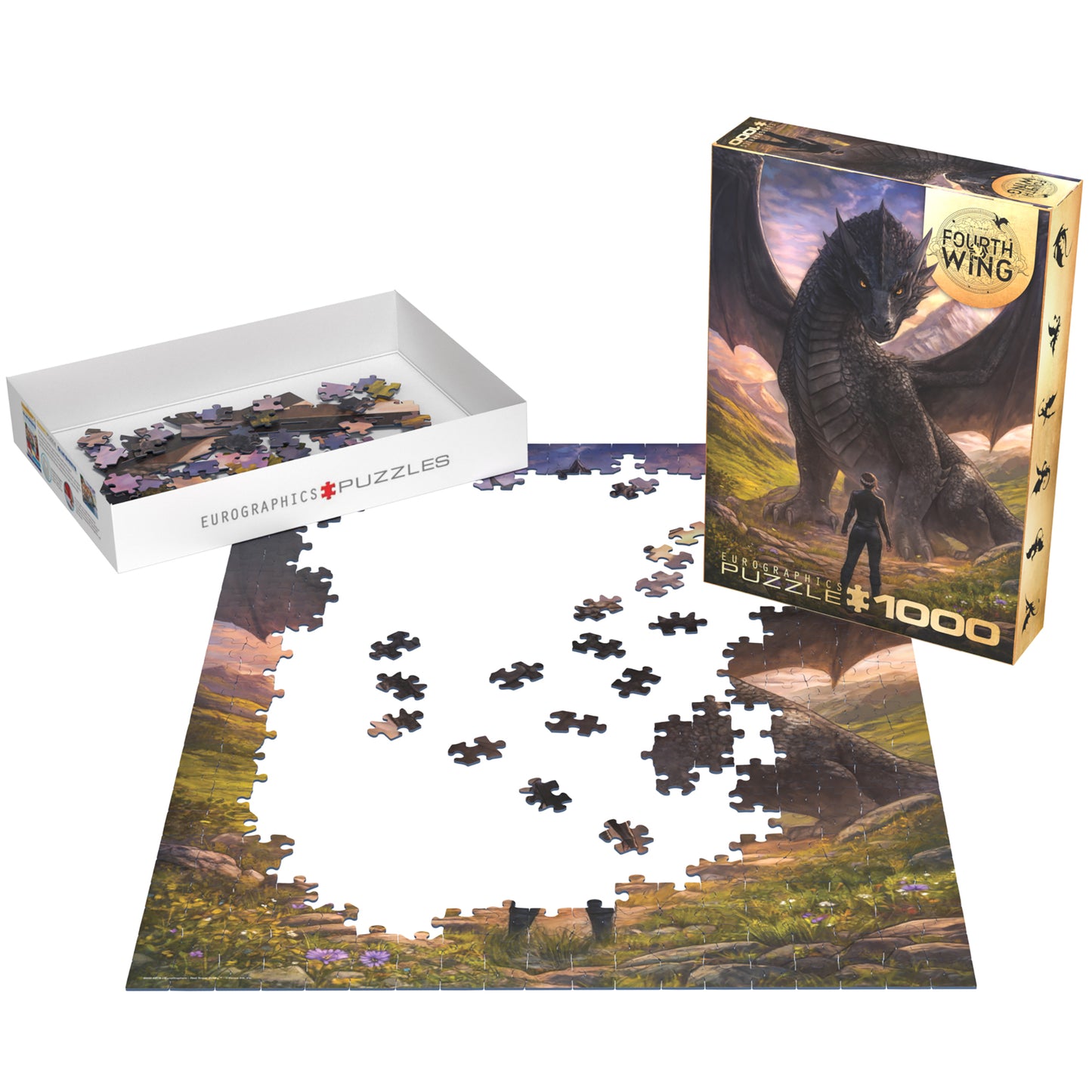 Eurographics Fourth Wing 1000 piece puzzle featuring dragon Tairn with fantasy landscape