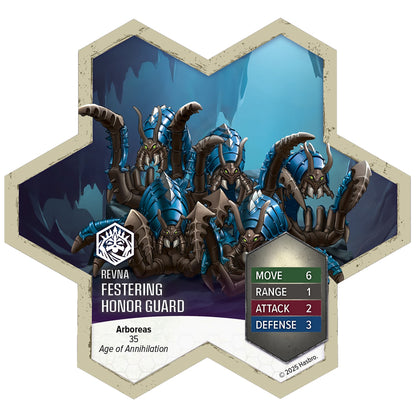 Heroscape Festering Honor Guard army expansion with 6 blue and brown armored insectoid miniatures and stat cards