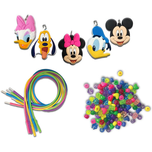 Minnie Mouse Necklace Activity Set with character charms, colorful beads, and rainbow cords