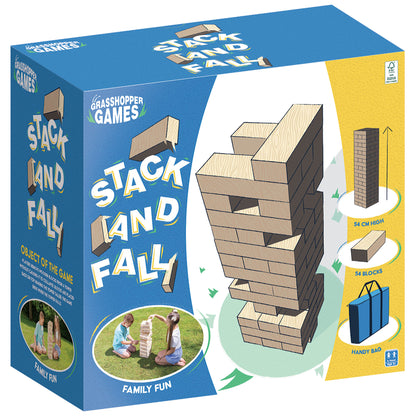 Grasshopper Games Giant Stack 'N' Fall Wooden Block Game with Carry Bag, Family Friendly