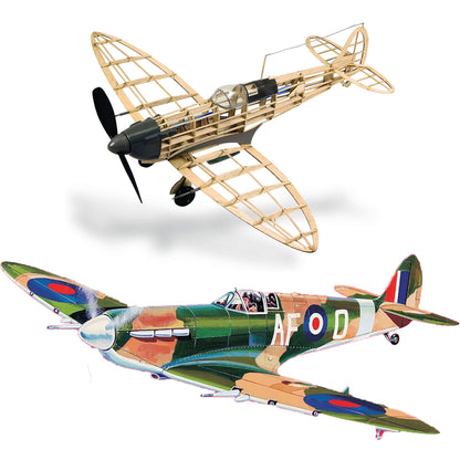 Spitfire wooden model airplane kit with detailed fuselage and wings