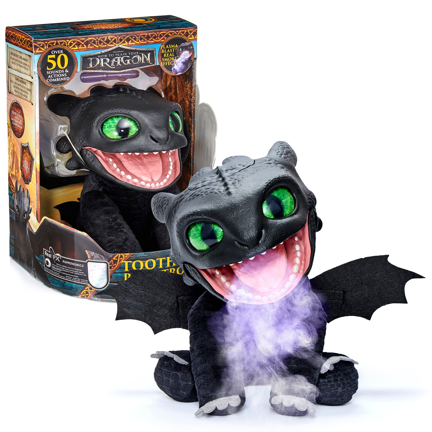 WOW! STUFF RealFX Interactive 10 inch Toothless Puppetronic Plush with 50+ Sounds from HTTYD