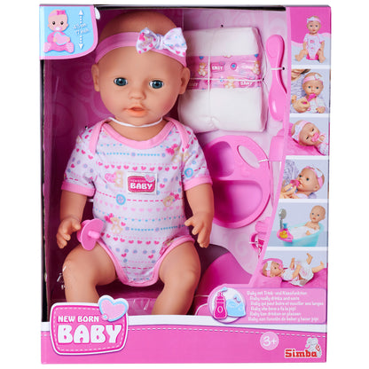 Simba Toys 17" Drink & Wet Baby Doll with Pink Heart Onesie & Accessories