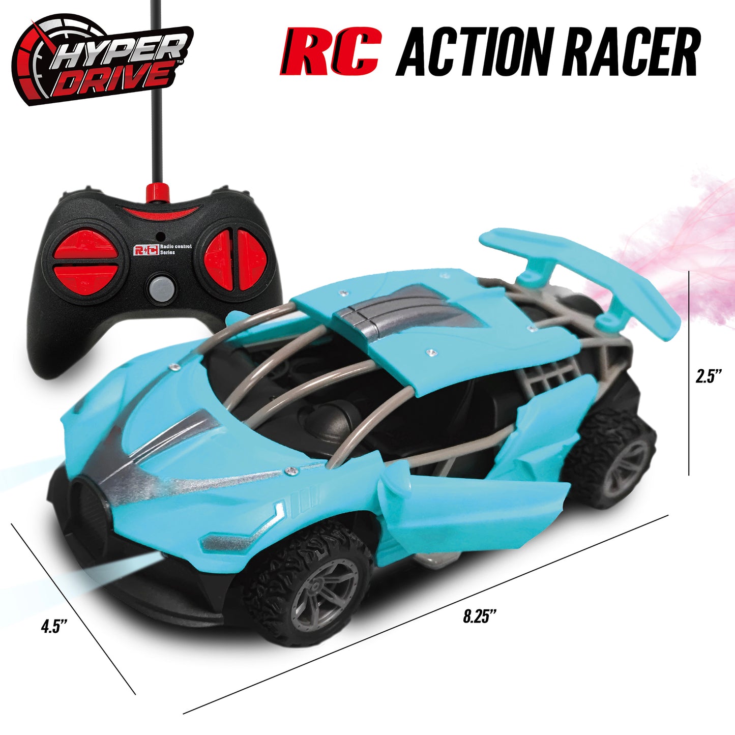 Thin Air Brands Hyper Drive RC - Teal 1:24 - Radio Control Stunt Car with Smoke Vapor