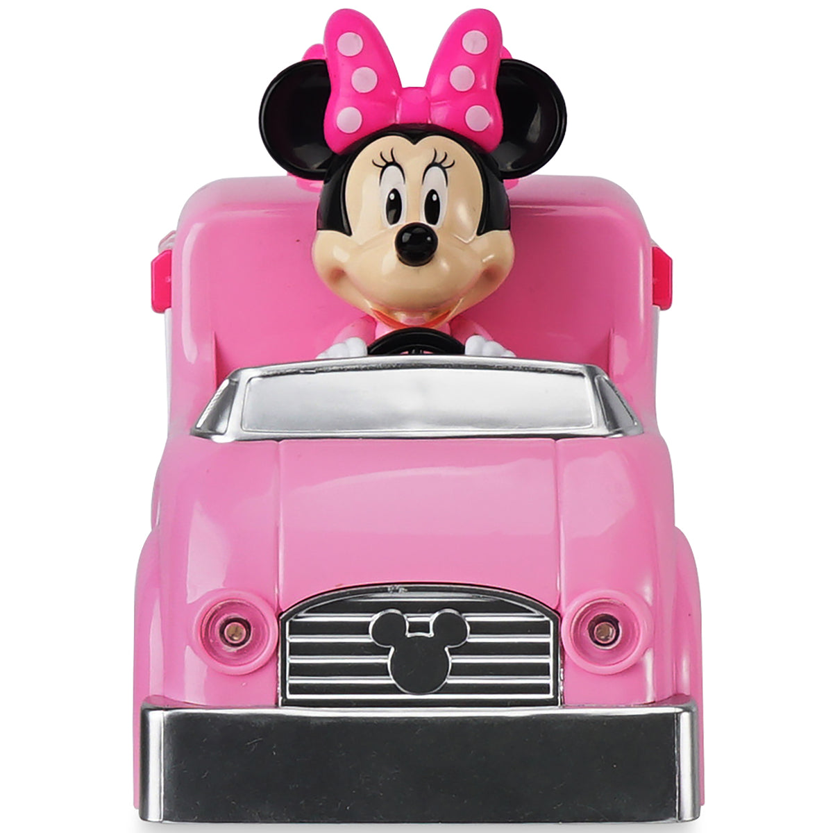 Disney Junior Minnie Mouse pink ice cream truck toy with Minnie figure in driver's seat wearing polka dot bow
