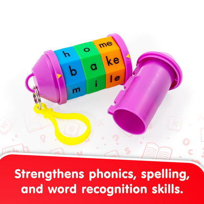 Junior Learning Spidget Word Tumbler Magic E colorful phonics spelling fidget toy with pink caps