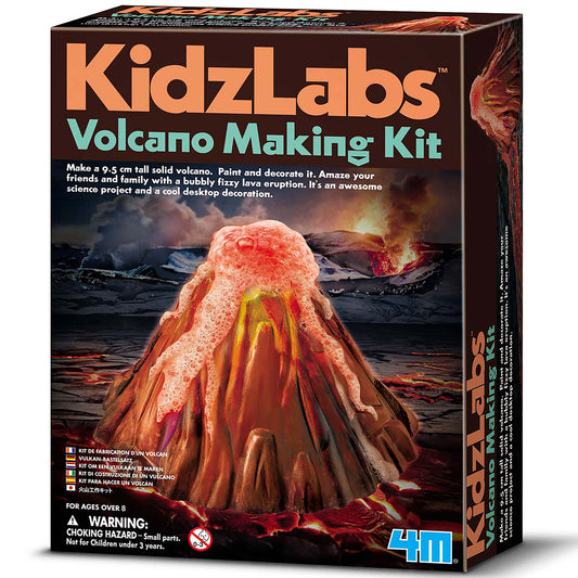 KidzLabs Volcano Making Kit box showing erupting volcano with red lava and fizzy bubbles