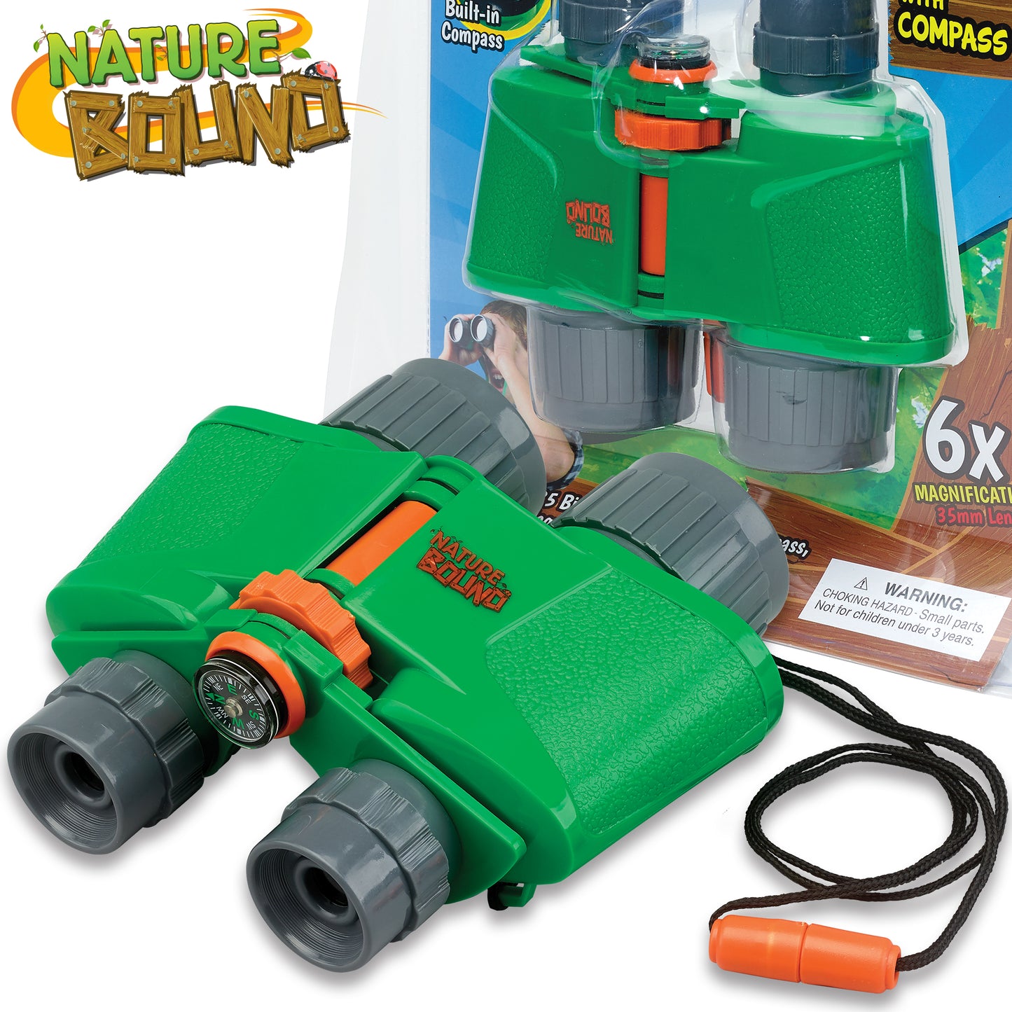 Nature Bound 6x35 Kids Binoculars with Compass - Outdoor Adventure Toy for Ages 3+