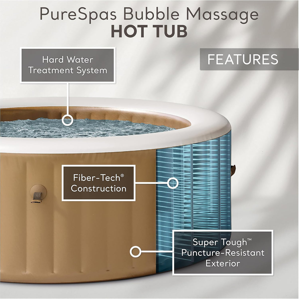 Intex PureSpa Sahara Tan 6-Person Inflatable Hot Tub – 85" Round with Jets
