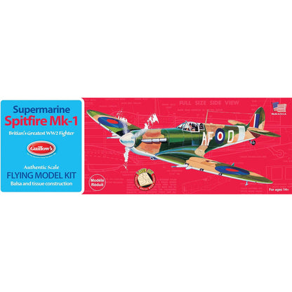 Supermarine Spitfire Mk-1 flying model kit by Guillow's with balsa construction