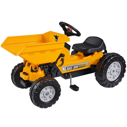 BIG Jim Dumper yellow ride-on tractor with black steering wheel and dumper bucket