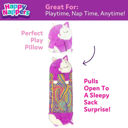 Happy Nappers Purple & White Cat Pillow transforms into Sleepy Sack