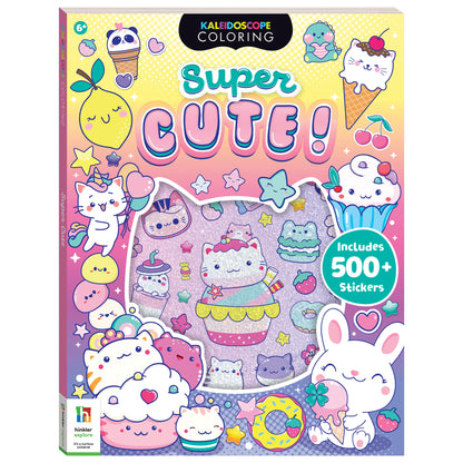 Kaleidoscope Super Cute Sticker Coloring Book with 500+ stickers featuring kawaii animals and desserts