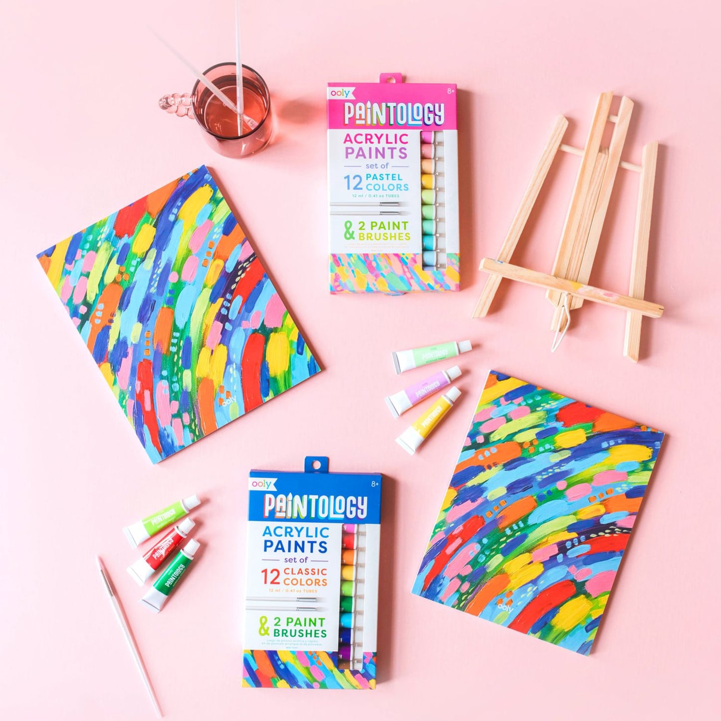 OOLY Paintology Collection Pastel Acrylic Paint Set - 12 Colors, 2 Brushes