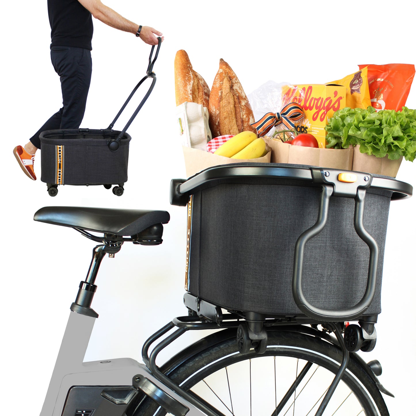 My Duque MULTI Bicycle Pannier Basket melange black shopping cart with groceries