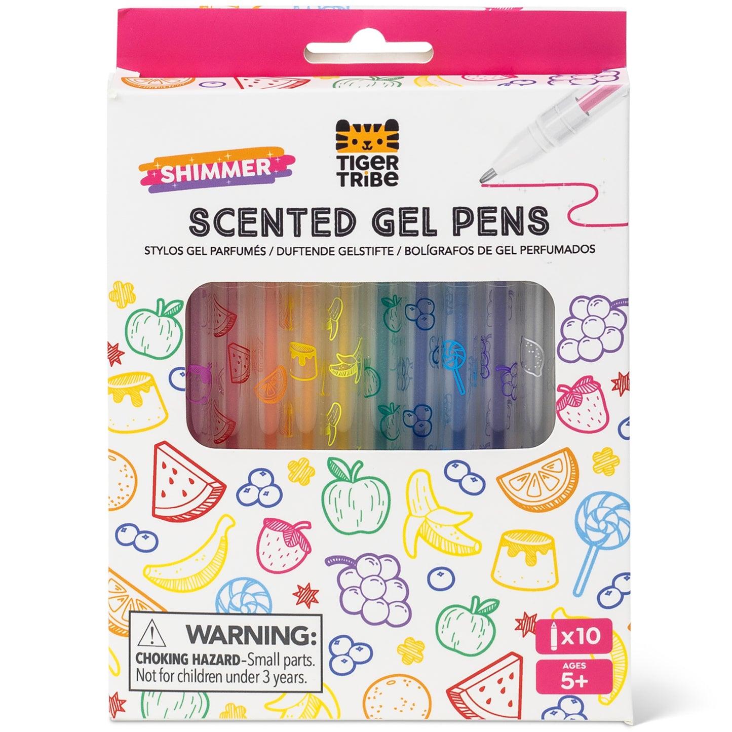 Tiger Tribe Shimmer Scented Gel Pens 10-pack with fruity dessert scents in colorful rainbow shades