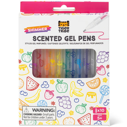 Tiger Tribe Shimmer Scented Gel Pens 10-pack with fruity dessert scents in colorful rainbow shades
