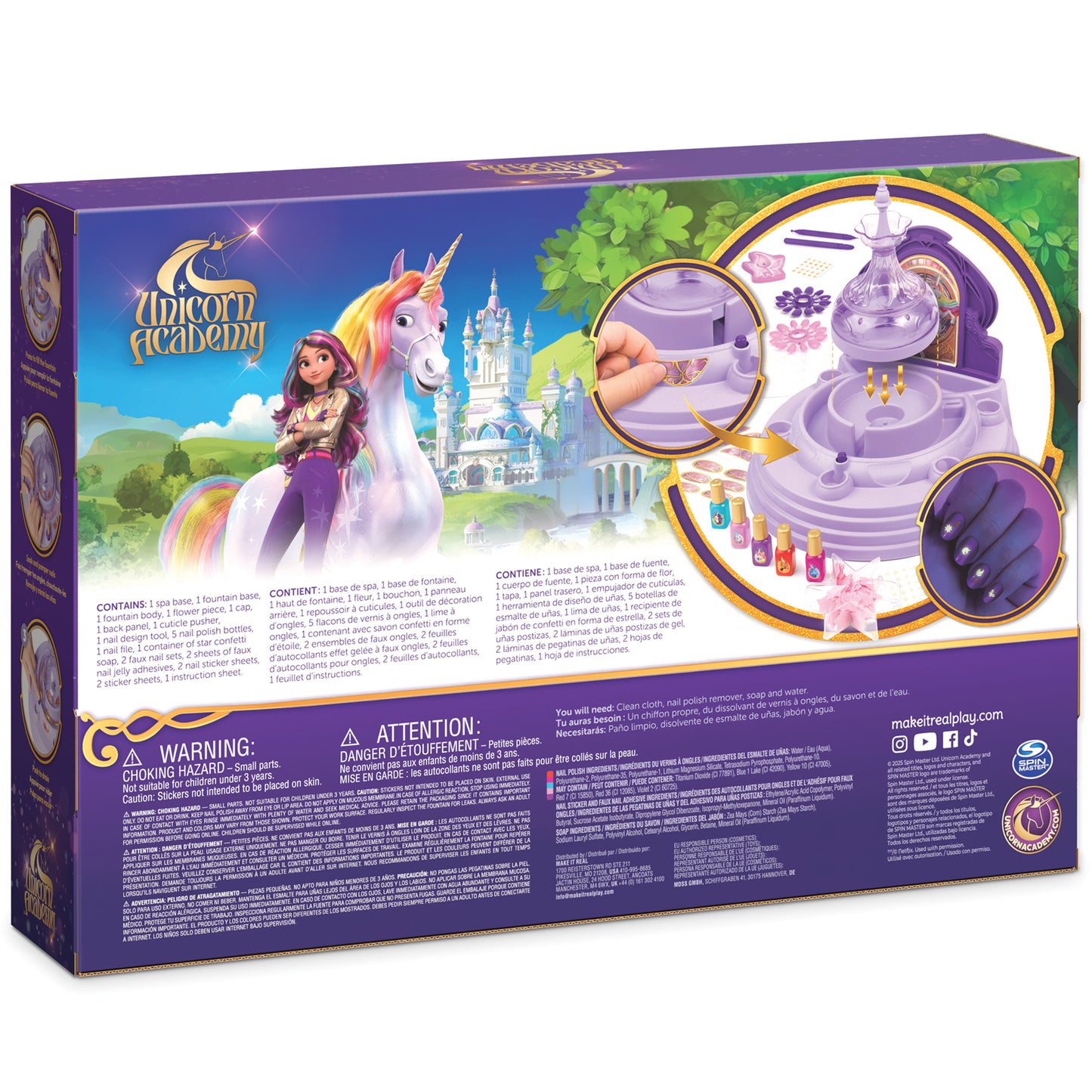Make It Real Unicorn Academy Star Stables Fountain Nail Spa Kit – Bubble Soak, Polish & Glow Decals