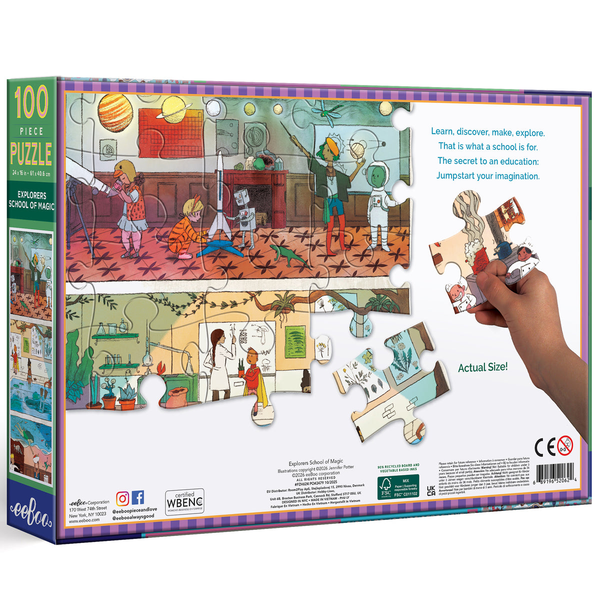 100 Piece Puzzle Explorers School of Magic with colorful illustrated scenes of children learning and exploring