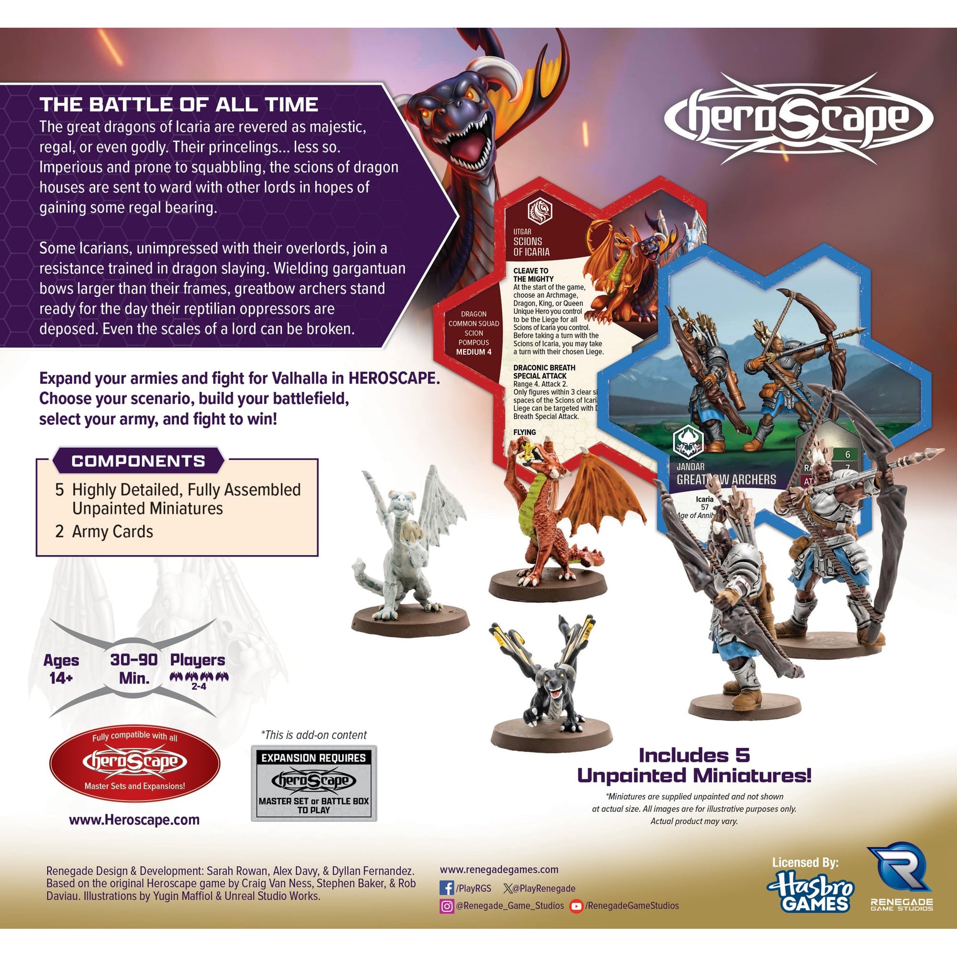 Heroscape Greatbow Archers & Scions of Icaria expansion with 5 unpainted miniatures and army cards