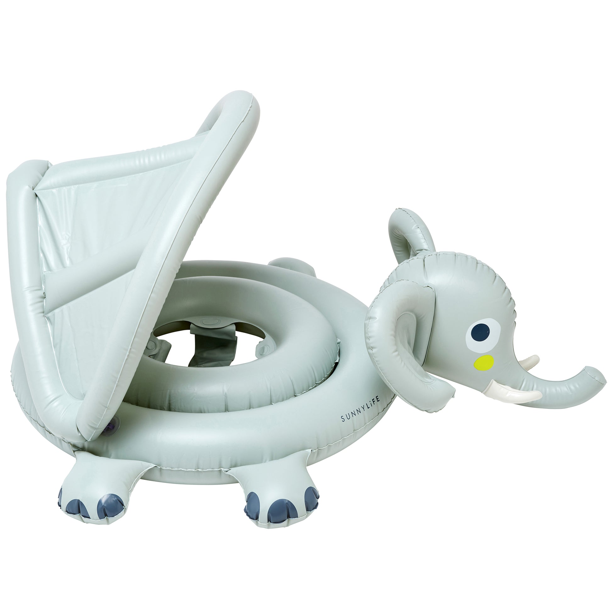 Eli the Elephant Baby Float - Grey inflatable pool float with canopy and handles