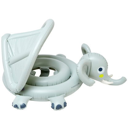 Eli the Elephant Baby Float - Grey inflatable pool float with canopy and handles