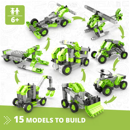 Engino Creative Builder 15-In-1 Multimodel Vehicle Set for Kids 6+
