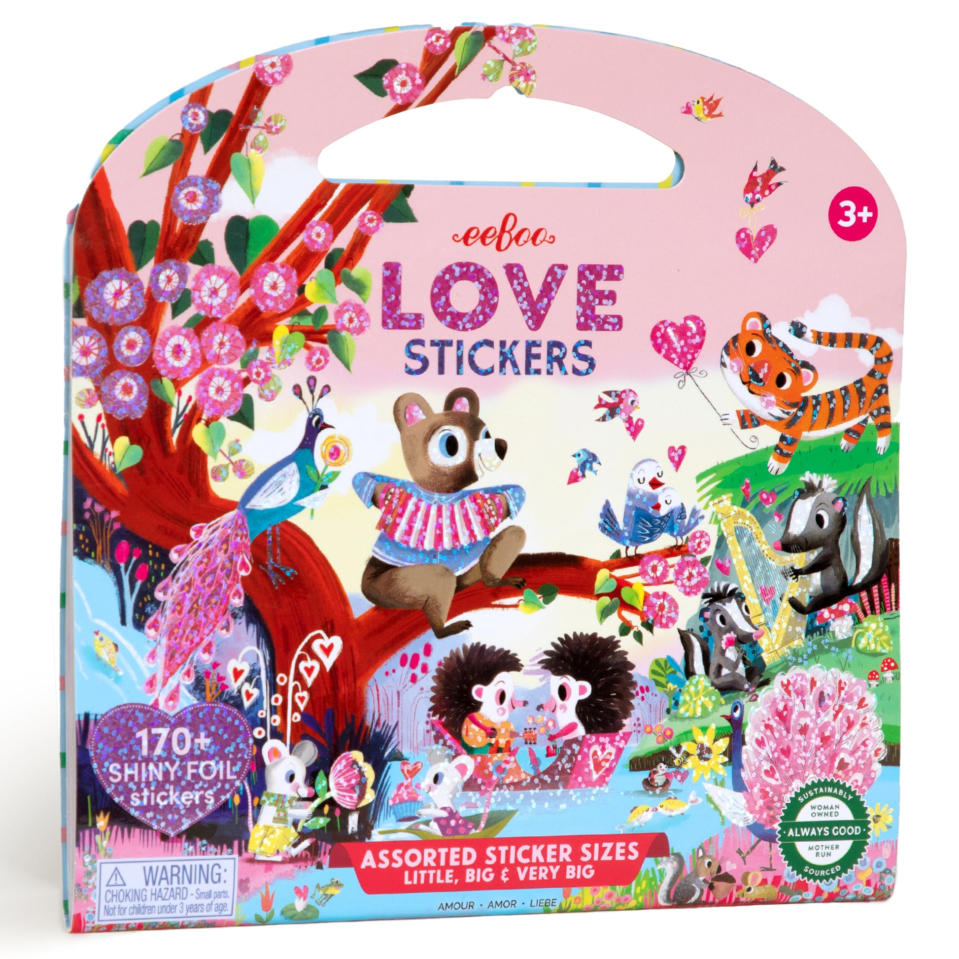 eeBoo Love Stickers with 170+ shiny foil animal and heart stickers in assorted sizes for kids ages 3+