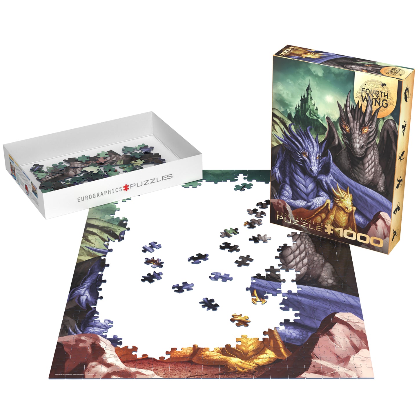 Eurographics Fourth Wing 1000 piece puzzle featuring dragons Tairn, Sgaeyl and Andarna