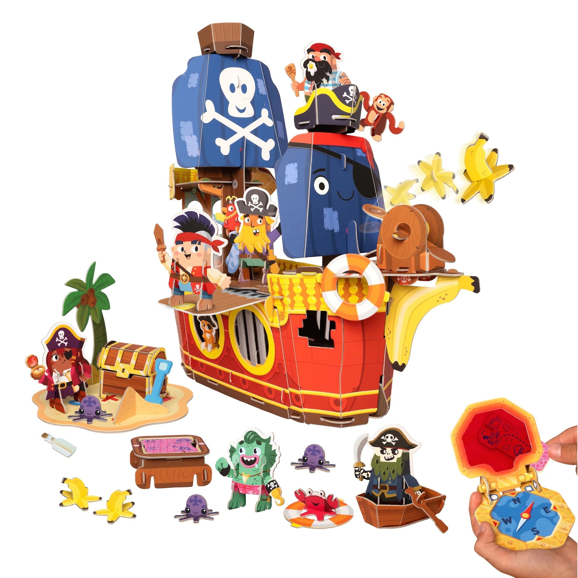 Banana-Rama Pirate Ship Buildable Playset with pirate figures, ship, and accessories