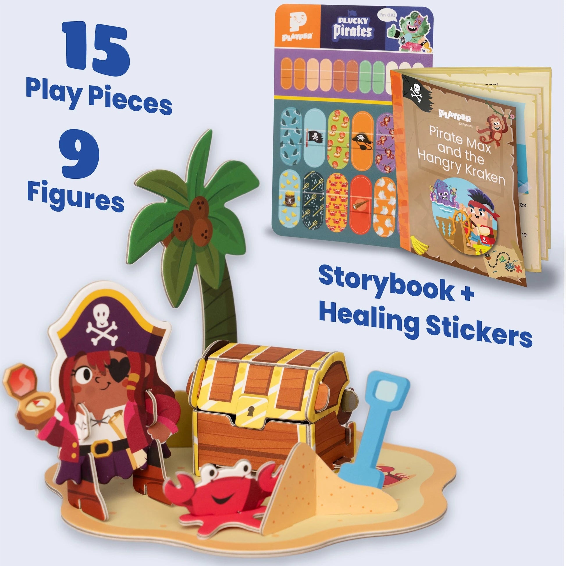 Plucky Pirates Banana-Rama Pirate Ship playset with 15 play pieces, 9 figures, storybook and healing stickers