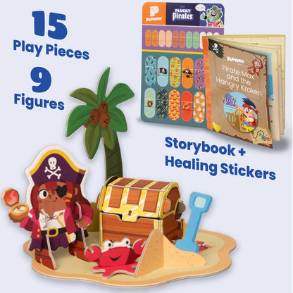 Plucky Pirates Banana-Rama Pirate Ship playset with 15 play pieces, 9 figures, storybook and healing stickers