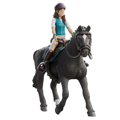 Schleich Horse Club Lisa & Storm playset with articulated rider figure, black horse, and removable tack