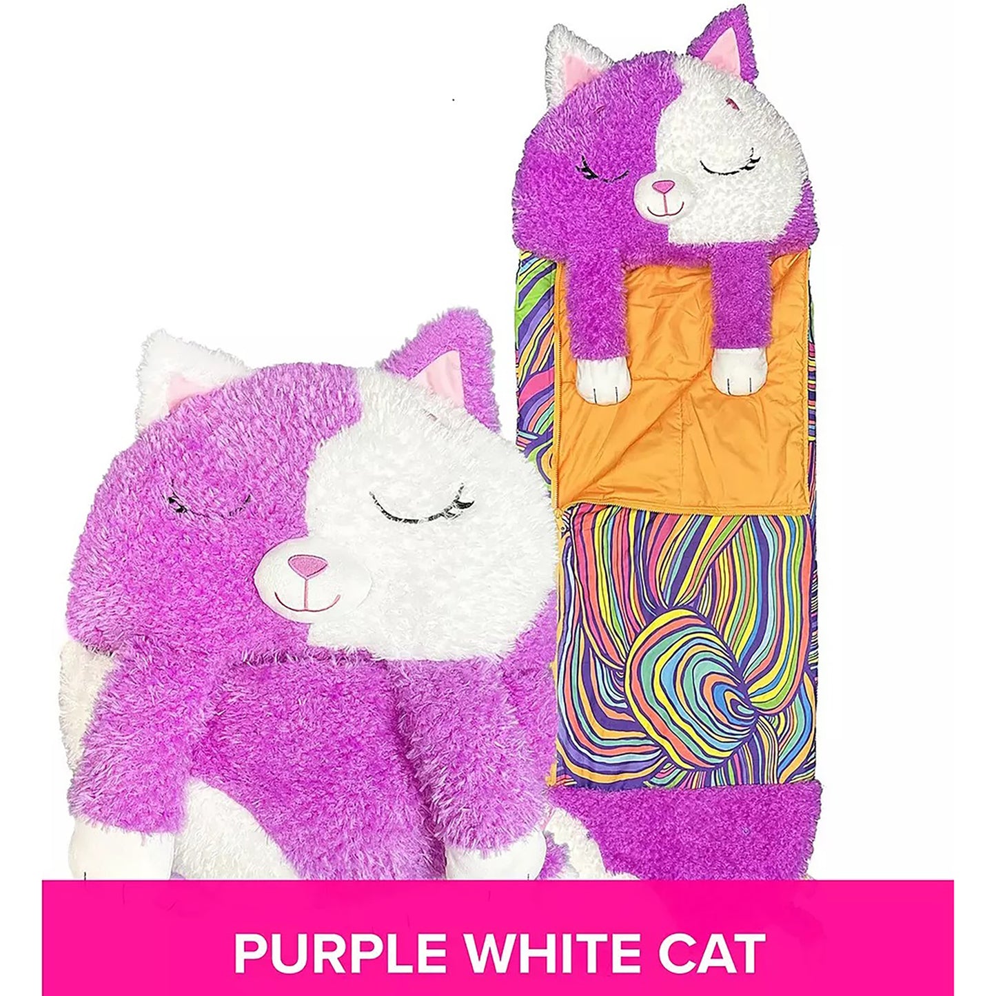 Happy Nappers Purple White Cat Medium Pillow Sleepy Sack Plush Toy
