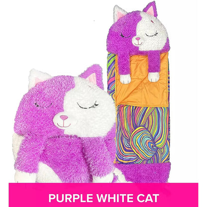 Happy Nappers Purple White Cat Medium Pillow Sleepy Sack Plush Toy
