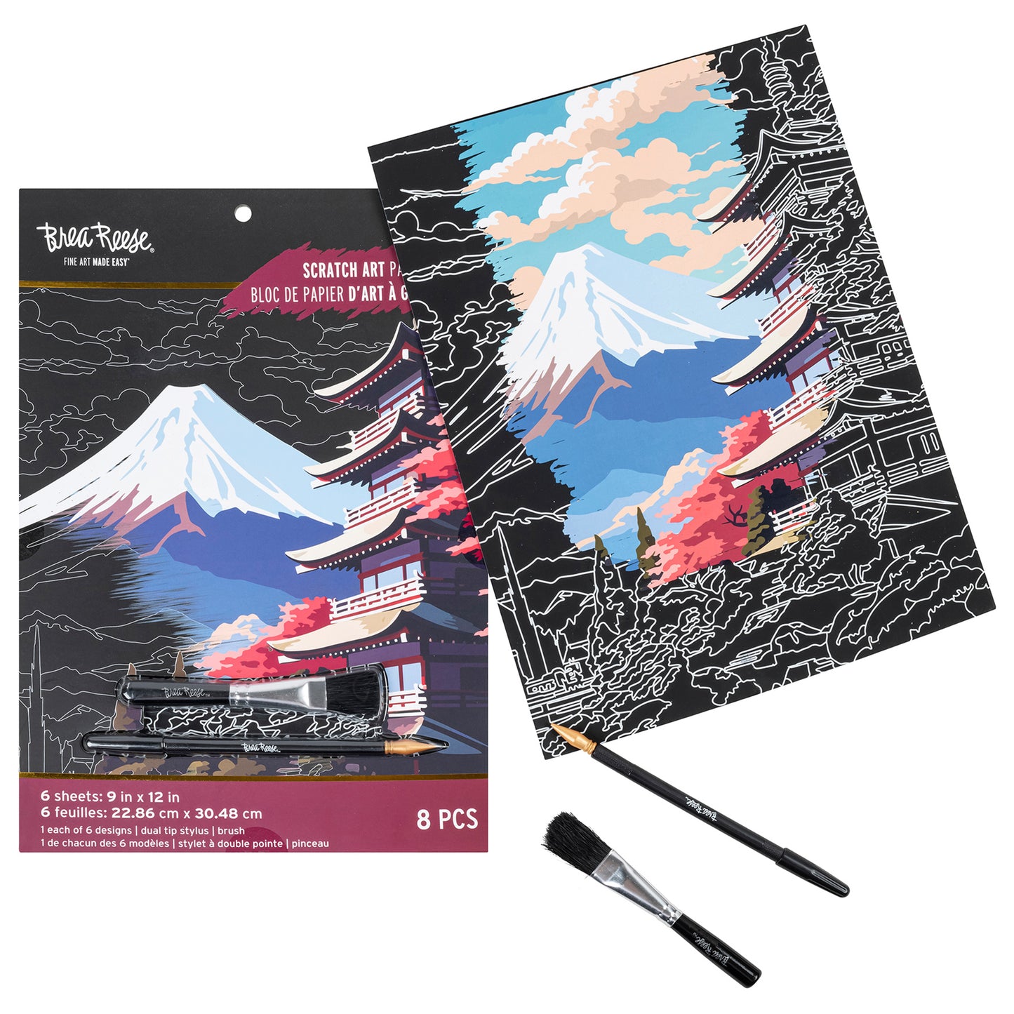 Scratch Art Paper Pad Global Iconic Views with dual-tip stylus and brush tools