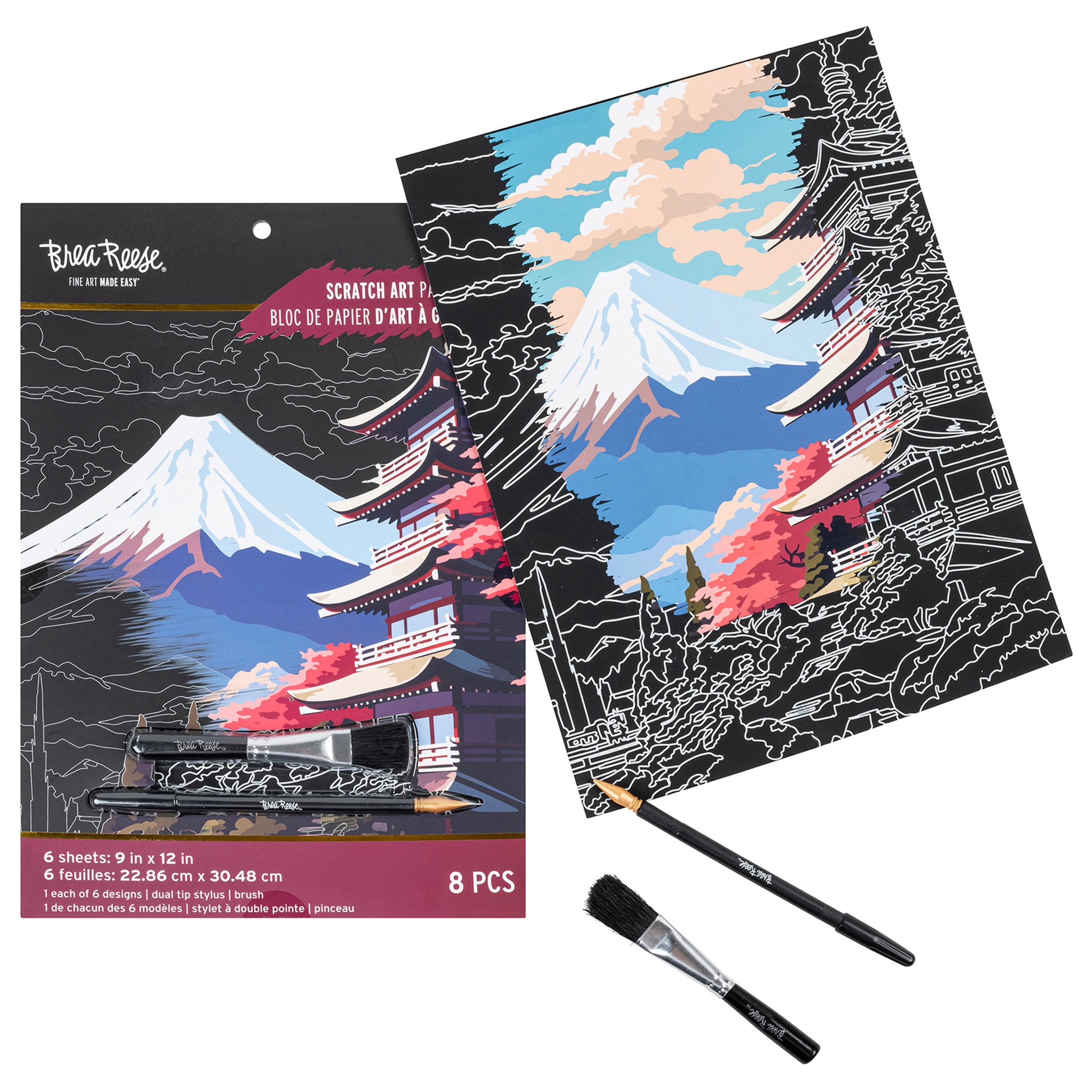 Scratch Art Paper Pad Global Iconic Views with dual-tip stylus and brush tools
