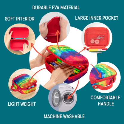 Jumbo Pencil Case Rainbow with colorful gradient design, zipper closure, and comfortable handle for storage