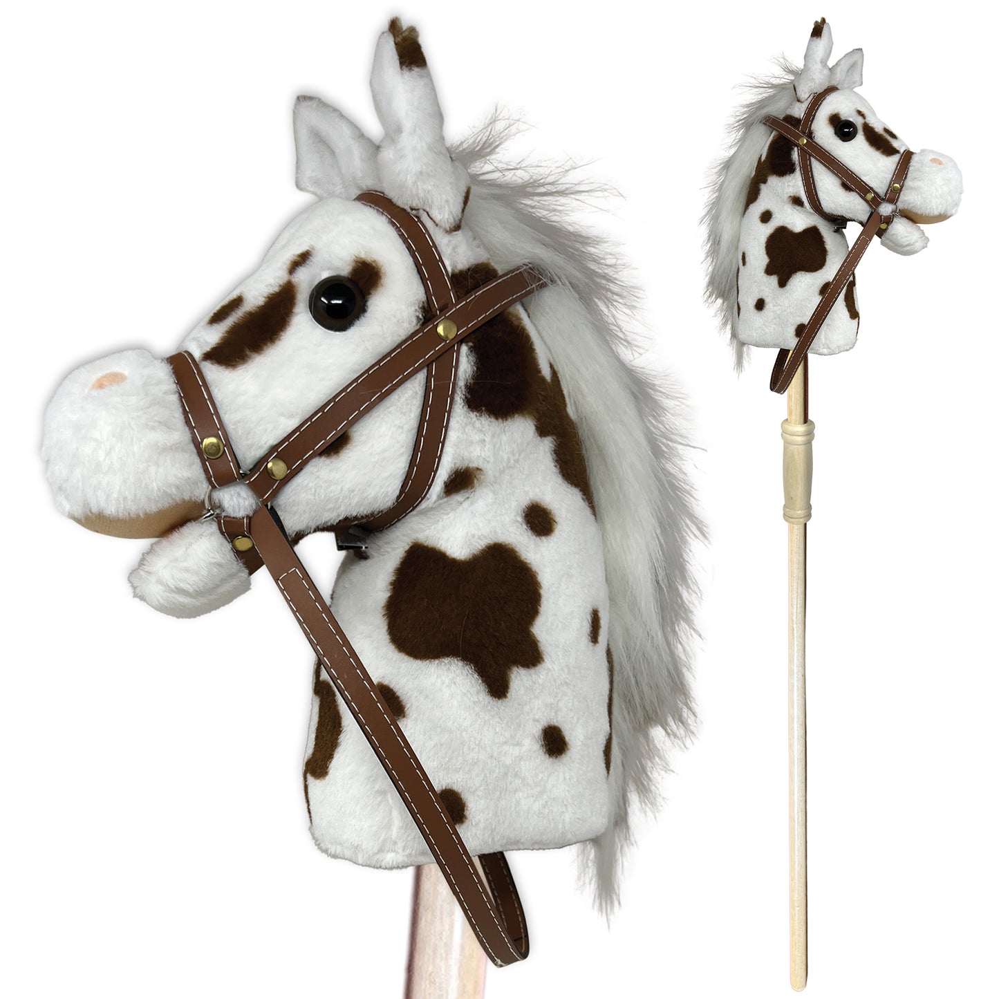 Playful Minds: Pinto Stick Pony - Ride-On Toy with Sounds, White & Brown