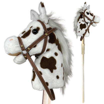 Playful Minds: Pinto Stick Pony - Ride-On Toy with Sounds, White & Brown